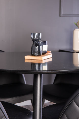 Venture Home Plaza Runt Matbord - Svart / Svart - ø100*H75 + Matbordsstol i sammet i mässing m. stygn i ryggen - Svart / PU _4