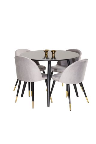 Venture Home Plaza Runt Matbord - Svart / Svart - ø100*H75 +Velvet Matbordsstol Mässing - Ljusgrå / Svart _4