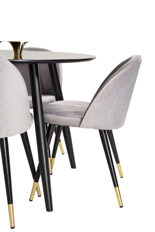 Venture Home Plaza Runt Matbord - Svart / Svart - ø100*H75 +Velvet Matbordsstol Mässing - Ljusgrå / Svart _4