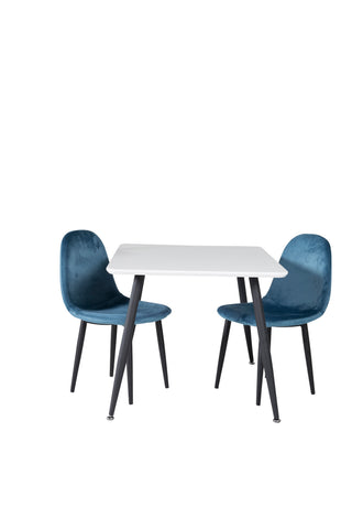 Venture Home Polar Matbord 80*60 XXS - Vit / Svart +Polar matsalsstol XXS - Blue Velvet _2