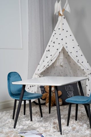 Venture Home Polar Matbord 80*60 XXS - Vit / Svart +Polar matsalsstol XXS - Blue Velvet _2