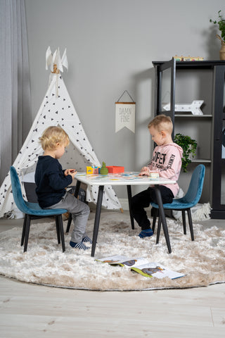 Venture Home Polar Matbord 80*60 XXS - Vit / Svart +Polar matsalsstol XXS - Blue Velvet _2