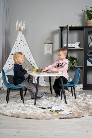 Venture Home Polar Matbord 80*60 XXS - Vit / Svart +Polar matsalsstol XXS - Blue Velvet _2
