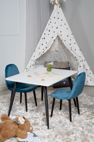 Venture Home Polar Matbord 80*60 XXS - Vit / Svart +Polar matsalsstol XXS - Blue Velvet _2