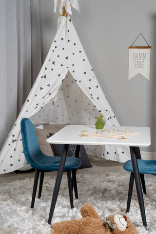 Venture Home Polar Matbord 80*60 XXS - Vit / Svart +Polar matsalsstol XXS - Blue Velvet _2