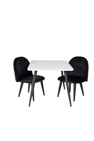 Venture Home Polar Matbord 80*60 XXS - Vit / Svart + Matstol i sammet XXS - Svart sammet _2