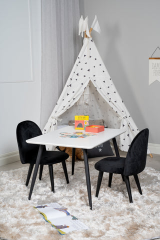 Venture Home Polar Matbord 80*60 XXS - Vit / Svart + Matstol i sammet XXS - Svart sammet _2