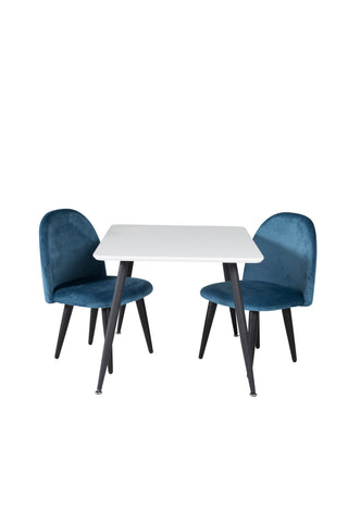 Venture Home Polar Matbord 80*60 XXS - Vit / Svart + Matstol i sammet XXS - Blue Velvet _2