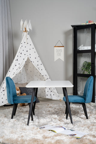 Venture Home Polar Matbord 80*60 XXS - Vit / Svart + Matstol i sammet XXS - Blue Velvet _2
