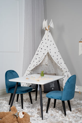 Venture Home Polar Matbord 80*60 XXS - Vit / Svart + Matstol i sammet XXS - Blue Velvet _2