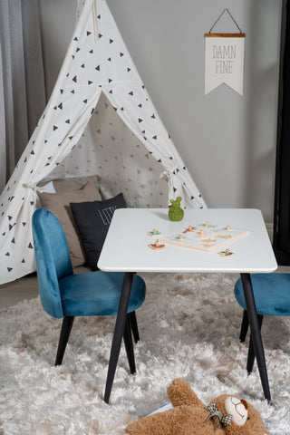 Venture Home Polar Matbord 80*60 XXS - Vit / Svart + Matstol i sammet XXS - Blue Velvet _2
