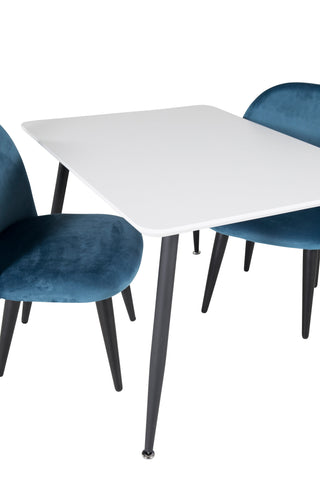 Venture Home Polar Matbord 80*60 XXS - Vit / Svart + Matstol i sammet XXS - Blue Velvet _2