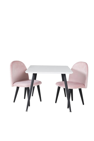 Venture Home Polar Matbord 80*60 XXS - Vit / Svart + Matstol i sammet XXS - Rosa sammet _2