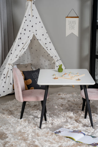 Venture Home Polar Matbord 80*60 XXS - Vit / Svart + Matstol i sammet XXS - Rosa sammet _2
