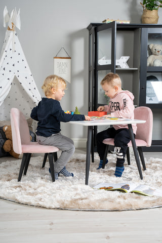 Venture Home Polar Matbord 80*60 XXS - Vit / Svart + Matstol i sammet XXS - Rosa sammet _2