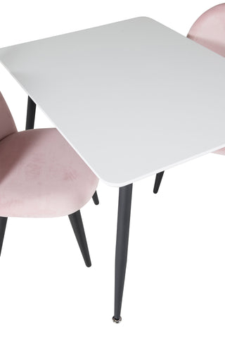 Venture Home Polar Matbord 80*60 XXS - Vit / Svart + Matstol i sammet XXS - Rosa sammet _2