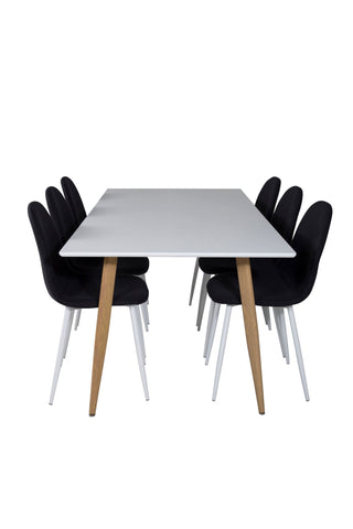 Venture Home Polar Matbord - Ek-Look / Vit- 180*90*H75 +Polar Matbordsstol - Vita Ben - Svart Tyg _6