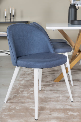 Venture Home Piazza Matbord - Ek-look / Vit - 180*90*75 +Velvet Dining Chiar - Vita ben - Blått tyg _6