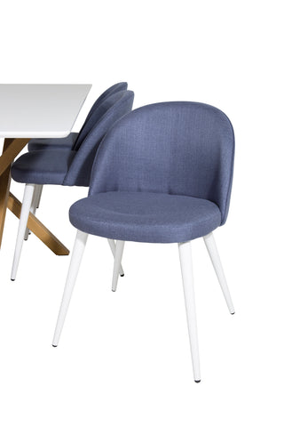 Venture Home Piazza Matbord - Ek-look / Vit - 180*90*75 +Velvet Dining Chiar - Vita ben - Blått tyg _6