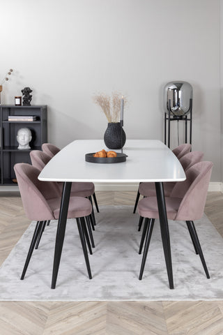 Venture Home Polar Elips Matbord - Svart / Vit - 240*100*H75 +Velvet Dining Chair Manchester - Rosa / Svart _6