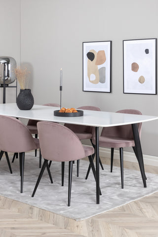 Venture Home Polar Elips Matbord - Svart / Vit - 240*100*H75 +Velvet Dining Chair Manchester - Rosa / Svart _6
