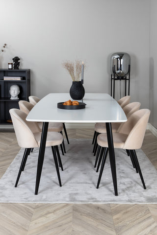 Venture Home Polar Elips Matbord - Svart / Vit - 240*100*H75 + Matbordsstol i sammet - Beige / Svart _6