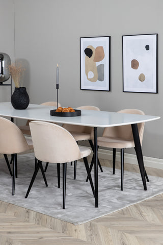 Venture Home Polar Elips Matbord - Svart / Vit - 240*100*H75 + Matbordsstol i sammet - Beige / Svart _6