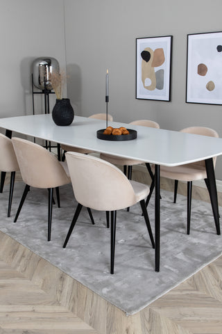 Venture Home Polar Elips Matbord - Svart / Vit - 240*100*H75 + Matbordsstol i sammet - Beige / Svart _6