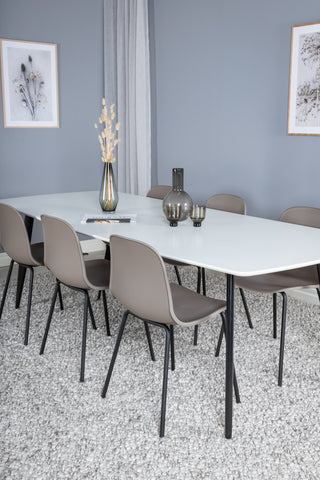 Venture Home Polar Elips Matbord - Svart / Vit - 240*100*H75 +Arctic Dining Chair - Svarta Ben - Khaki Plastic _6