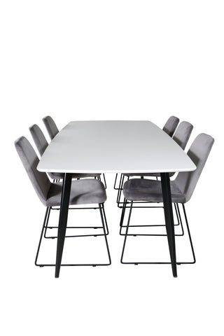 Venture Home Polar Elips Matbord - Svart / Vit - 240*100*H75 +Muce Matbordsstol - Svarta ben - Grå sammet _6
