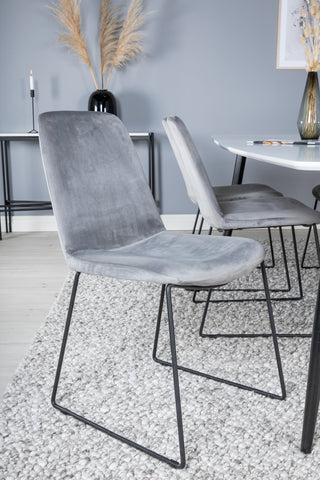 Venture Home Polar Elips Matbord - Svart / Vit - 240*100*H75 +Muce Matbordsstol - Svarta ben - Grå sammet _6