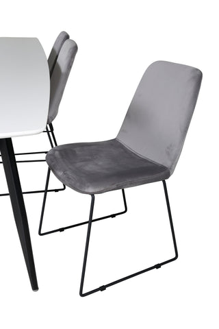 Venture Home Polar Elips Matbord - Svart / Vit - 240*100*H75 +Muce Matbordsstol - Svarta ben - Grå sammet _6