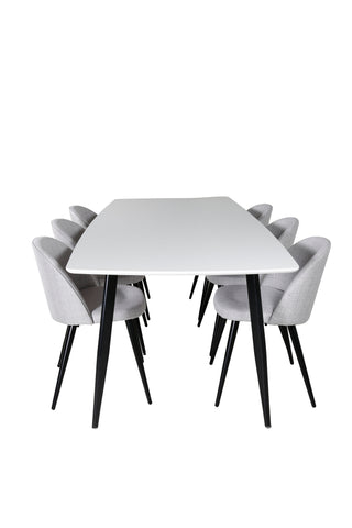 Venture Home Polar Elips Matbord - Svart / Vit - 240*100*H75 + Matbordsstol i sammet - Svarta ben - LjusgråTyg _6