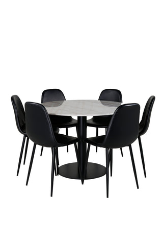 Venture Home Estelle runt Matbord - Svart / Vit marmor - ø106*H75+Polar Matstol - Svart / Sva