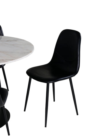 Venture Home Estelle runt Matbord - Svart / Vit marmor - ø106*H75+Polar Matstol - Svart / Sva
