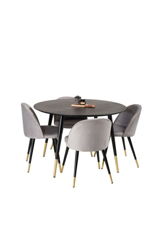 Venture Home Dipp Matbord - 115cm - Svart Faner / svarta ben m mässingsdipp + Sammetsmatt