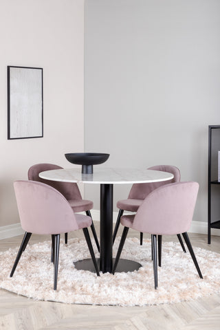 Venture Home Estelle runt Matbord - Svart / Vit marmor - ø106*H75+Velvet matstol - Manchester