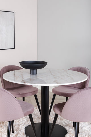 Venture Home Estelle runt Matbord - Svart / Vit marmor - ø106*H75+Velvet matstol - Manchester