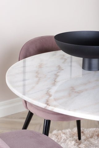 Venture Home Estelle runt Matbord - Svart / Vit marmor - ø106*H75+Velvet matstol - Manchester
