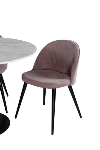 Venture Home Estelle runt Matbord - Svart / Vit marmor - ø106*H75+Velvet matstol - Manchester