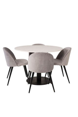 Venture Home Razzia Matbord 106cm - Vit Terazzo / Svart+Velvet Matstol - Svart / Ljus