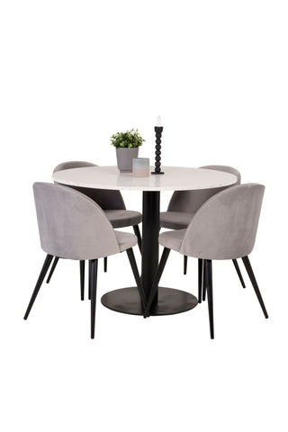 Venture Home Razzia Matbord 106cm - Vit Terazzo / Svart+Velvet Matstol - Svart / Ljus