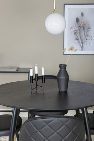 Venture Home Dipp Matbord - 115cm - Svart fanér / svarta ben m mässingsdipp + Sammetsdiner
