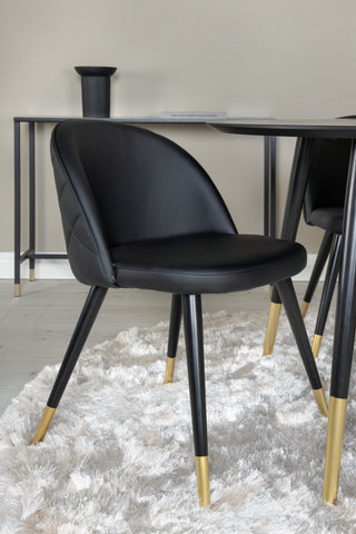 Venture Home Dipp Matbord - 115cm - Svart fanér / svarta ben m mässingsdipp + Sammetsdiner