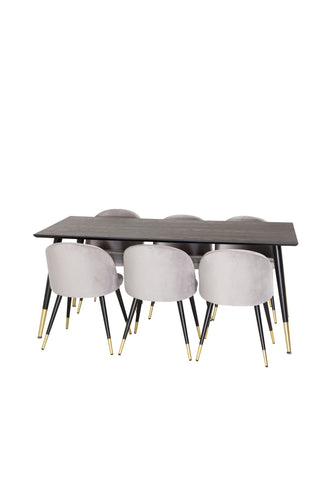 Venture Home Dipp Matbord - 180*90cm - Svart faner / svarta ben m mässingsdipp +Velvet Ma