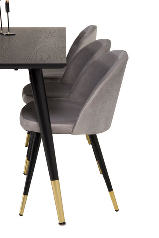 Venture Home Dipp Matbord - 180*90cm - Svart faner / svarta ben m mässingsdipp +Velvet Ma