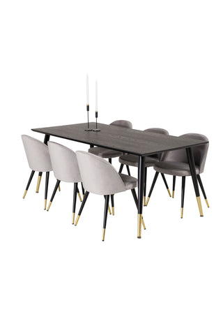 Venture Home Dipp Matbord - 180*90cm - Svart faner / svarta ben m mässingsdipp +Velvet Ma