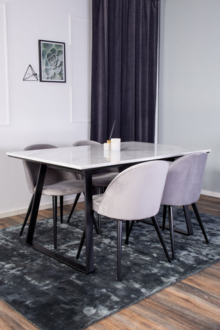 Venture Home Estelle Matbord 140*90 - Vit Marmor / Svarta BenVelvet Matstol - Svart /