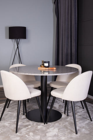 Venture Home Razzia Matbord 106cm - Grå Terazzo / BlackVelvet Matbordsstol - Svart L