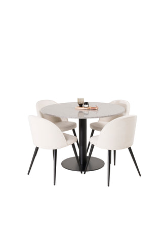 Venture Home Razzia Matbord 106cm - Grå Terazzo / BlackVelvet Matbordsstol - Svart L